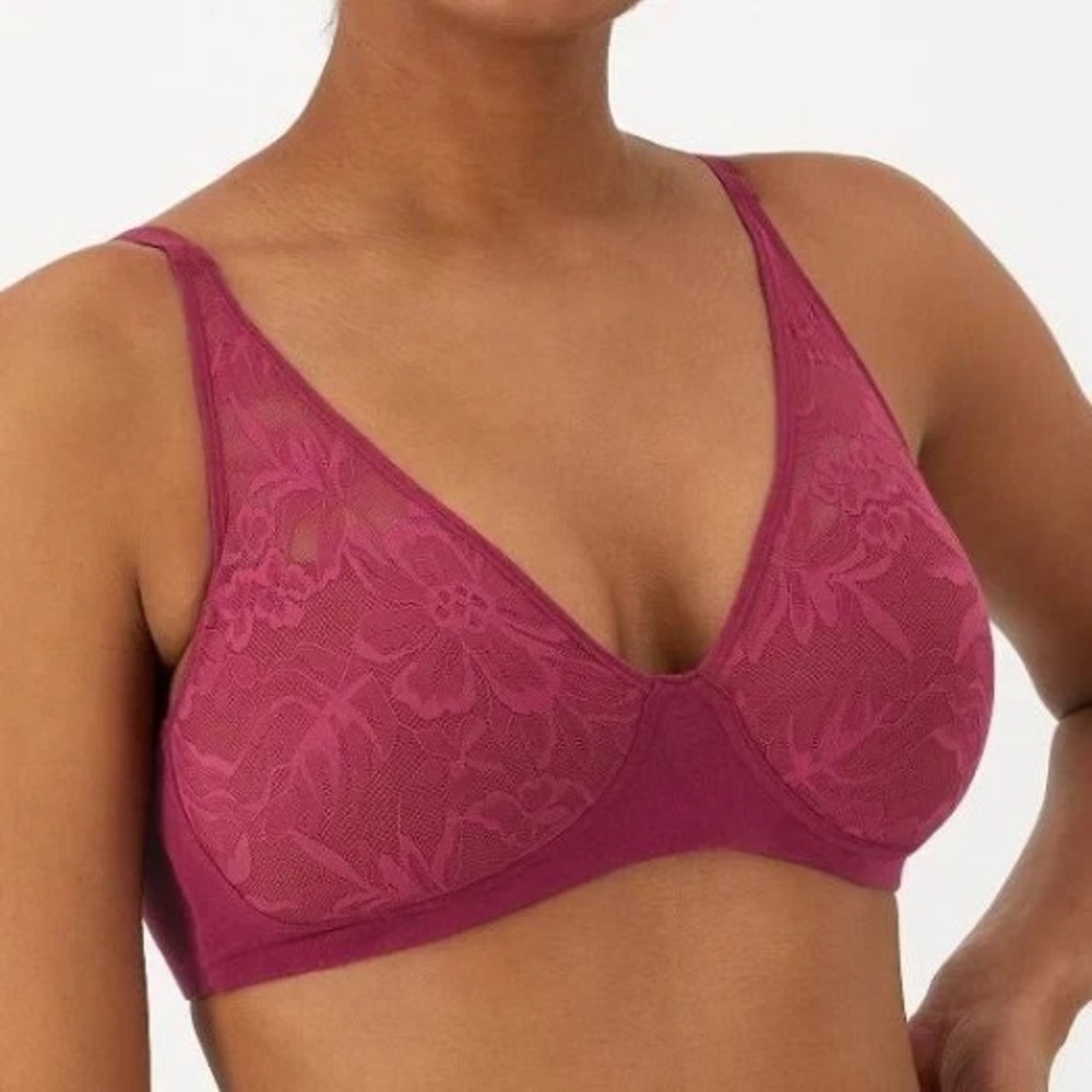 BALI Breathe Wireless Lace Full T-Shirt Bra 3XL DF7594 Deep Cerise NWT‎